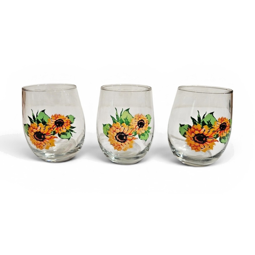 Sunflower Stemless Glass Cups Set of 3